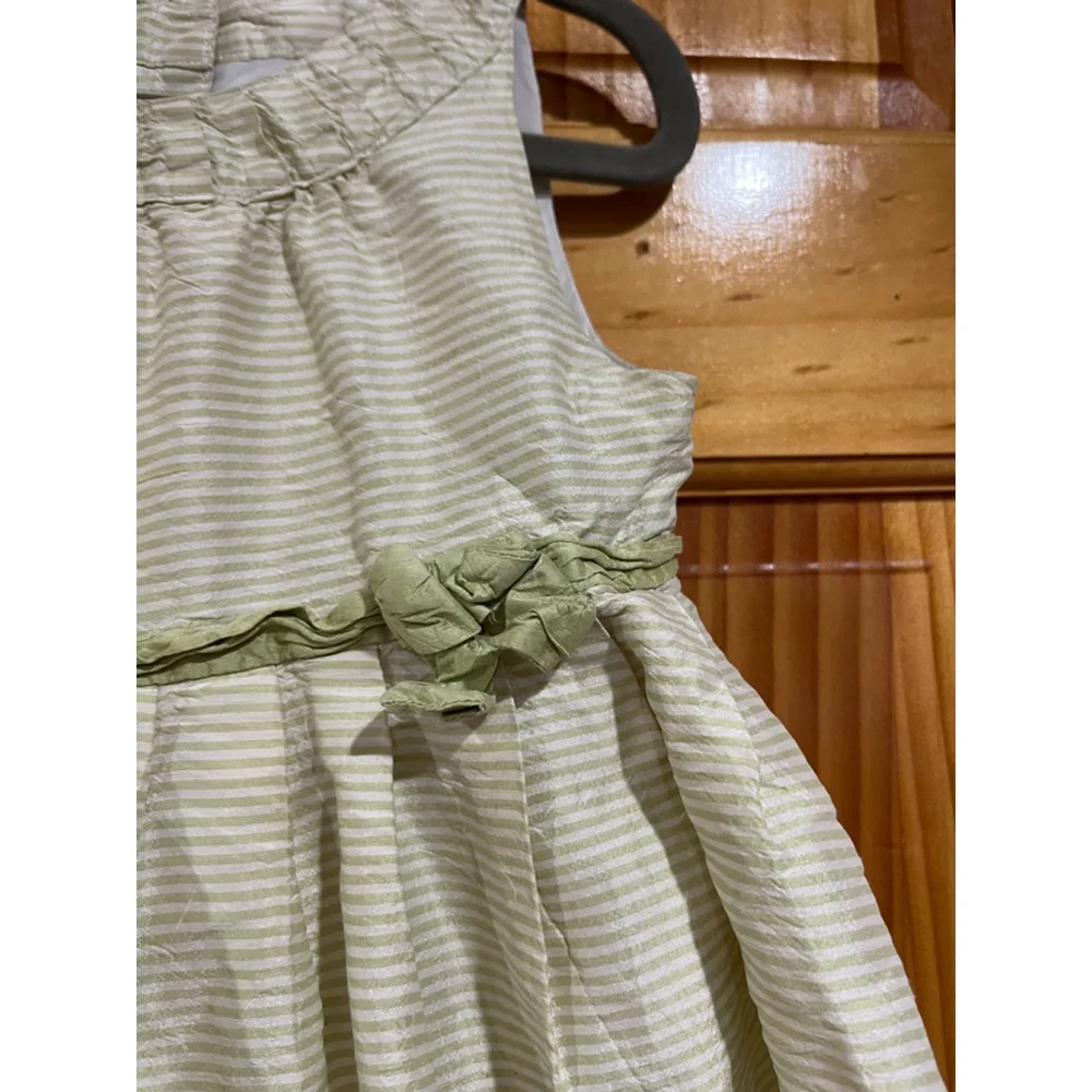 Janie and Jack Special Occasion Green and White Stripe Pure Silk Dress Size 4T